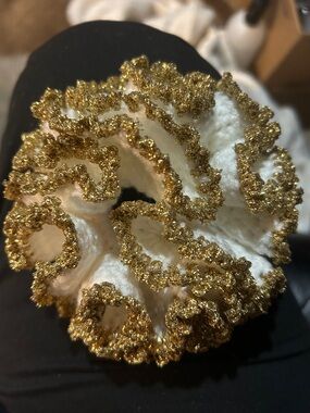 Hand Crafted White and Gold Ruffled Crochet Hair Scrunchie